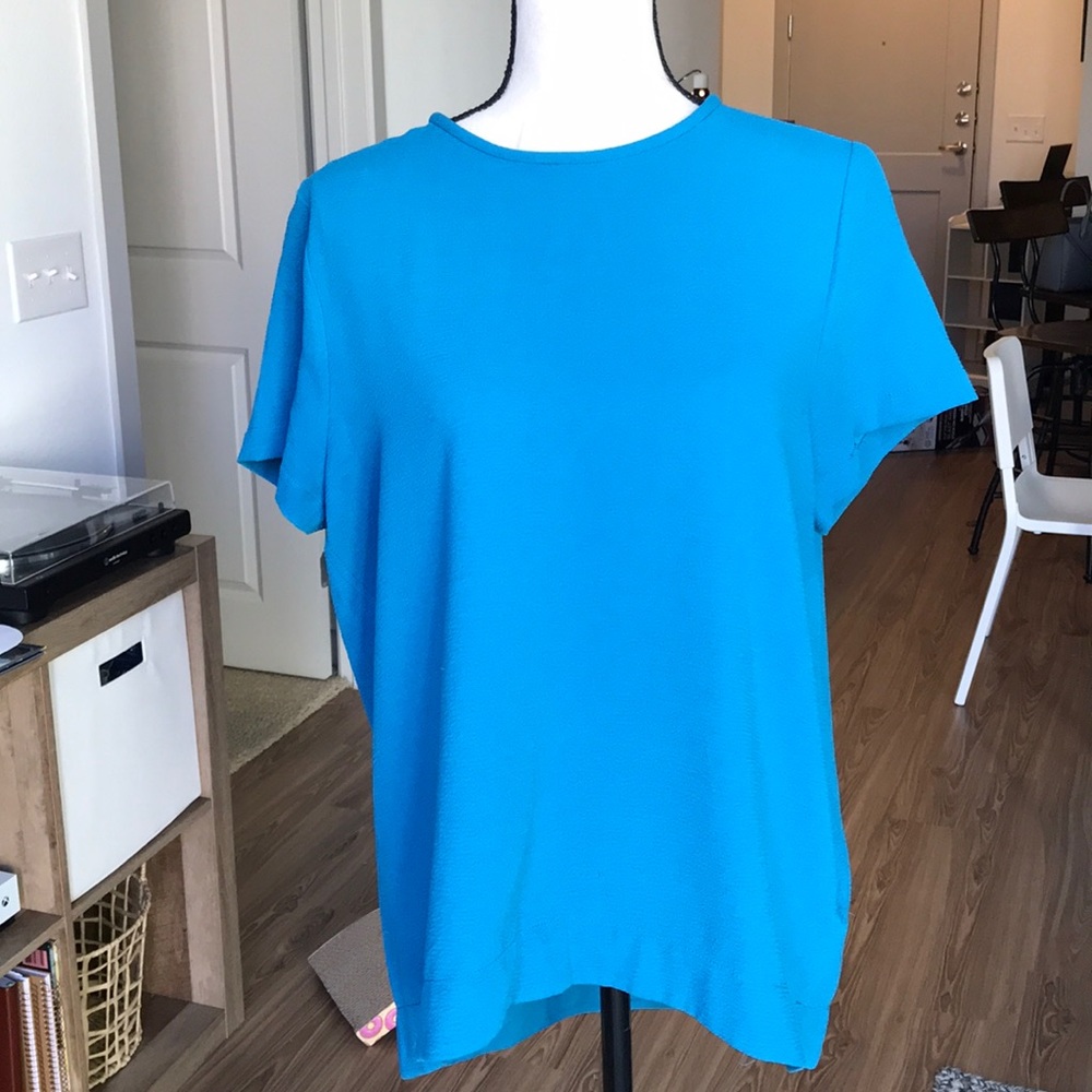 High low blue blouse